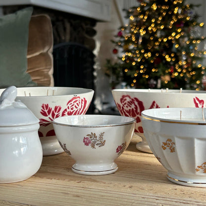 Vintage French red floral cafe au lait bowl- Winter scent