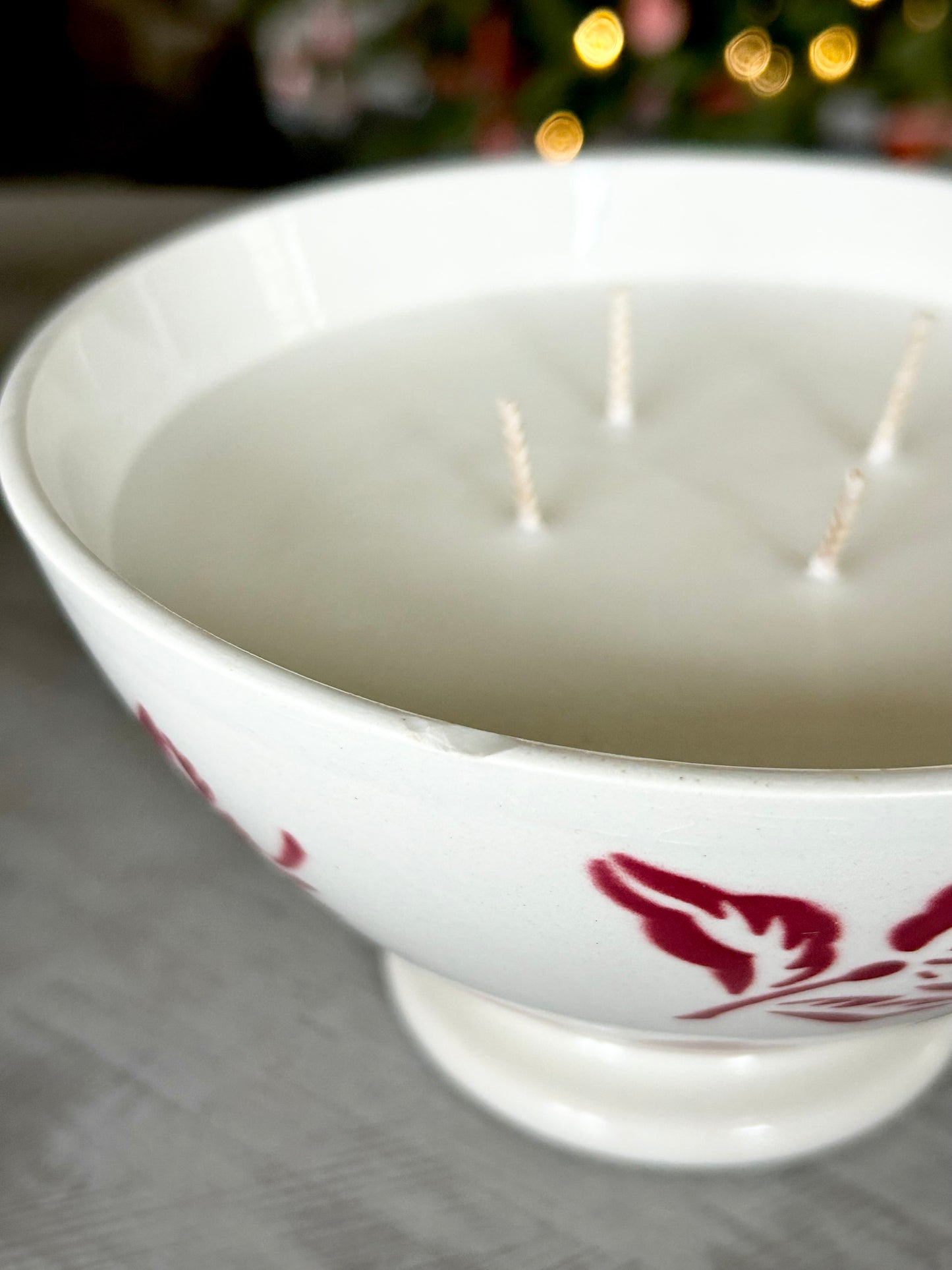 Vintage French red floral cafe au lait bowl- Winter scent