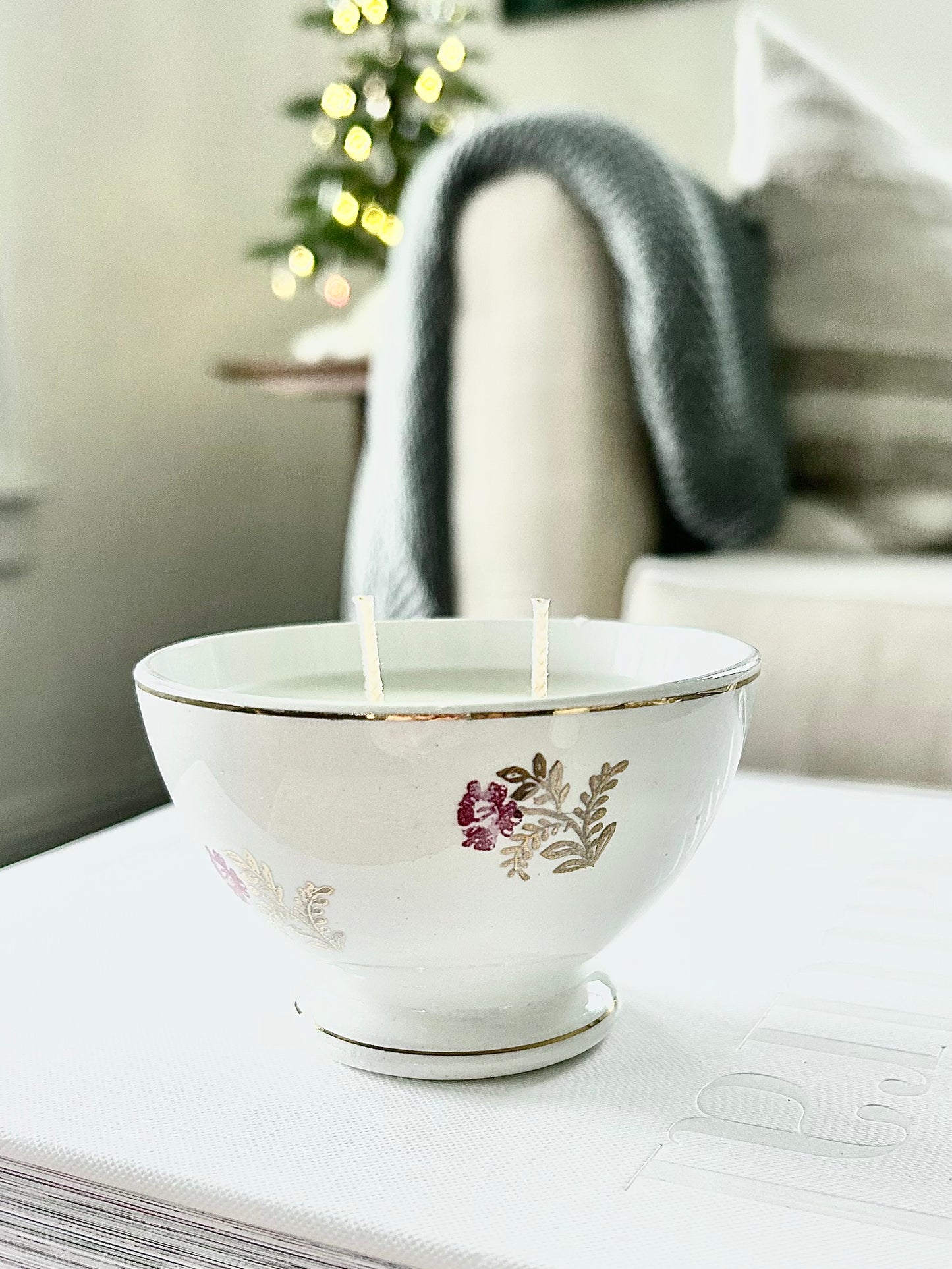 Vintage French petit cafe au lait bowl red & gold floral