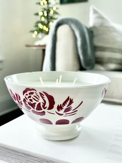 Vintage French red floral cafe au lait bowl- Winter scent